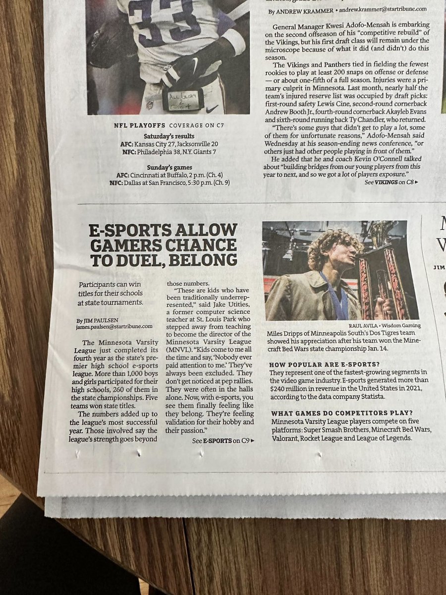 Made front page of the Sunday edition for <a href="/StarTribune/">The Minnesota Star Tribune</a> today. 

m.startribune.com/high-school-es…