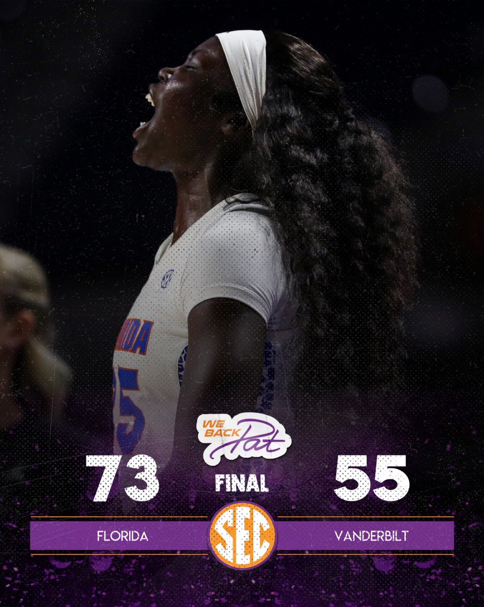 SEC's tweet image. Gator 👐in

@GatorsWBK are back in the win column after their 73-55 dub over Vanderbilt 

#secwbb x #webackpat
