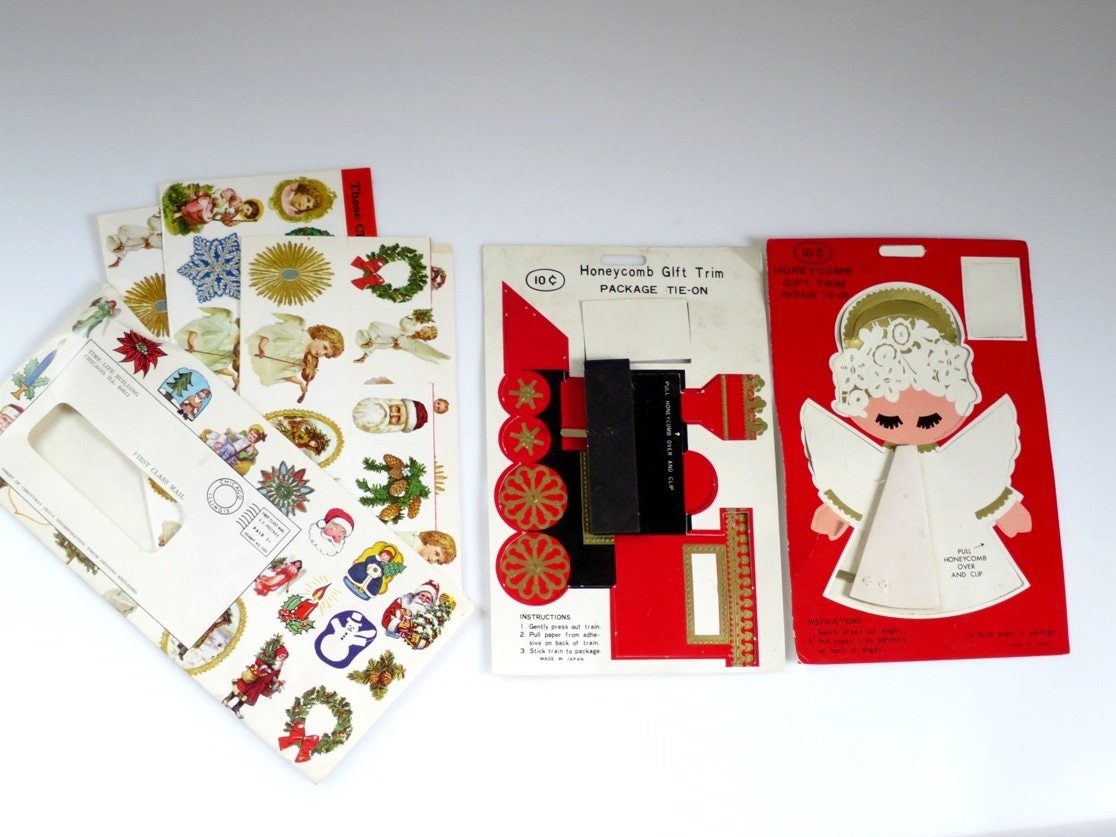 Vintage Holiday Ephemera, Honeycomb Angels, Christmas Stickers, and Gift Labels tuppu.net/e63327b5  #ChristmasStickers