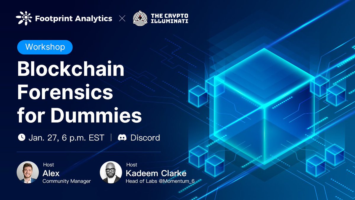 🛠️Footprint x Crypto Illuminati🛠️

🛠️ Blockchain Forensics for Dummies
⏰: Jan 27, 6PM EST
🏠: discord.gg/D862hWD5

Dashboard Contest🎁
🥇 $600
🥈 $450 
🥉 $300

$300 for 3 people who:
🎁like/rt
🎁 tag 3 friends
🎁follow <a href="/Footprint_Data/">Footprint Analytics</a>, <a href="/0x_illuminati/">The Crypto Illuminati</a>, &amp; <a href="/M6Labs/">M6 Labs</a>