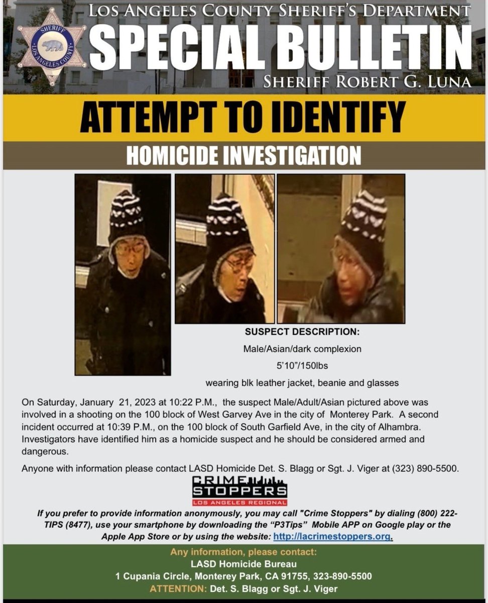 CoffindafferFBI's tweet photo. Please circulate. 

This photo will help solve this mass shooting where 10 were killed!

Everyone's help is required to circulate this face.
#MontereyPark https://t.co/0fpHMvQXbv