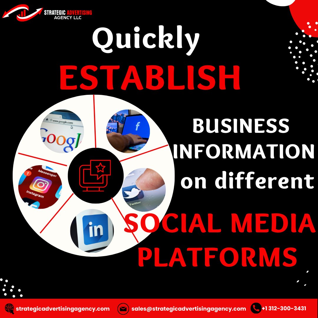 StrategicAds1's tweet photo. STRATEGIC ADVERTISING Establish business information quickly throughout various social media platforms!
#digitalmarketing  
#creativeagency 
#marketingagency  
#advertisingagency 
#quicklyestablish
Contact Us! 
🌐 https://t.co/lGIypqNkq5
📧 sales@strategicadvertisingagency https://t.co/4VqCV287W7