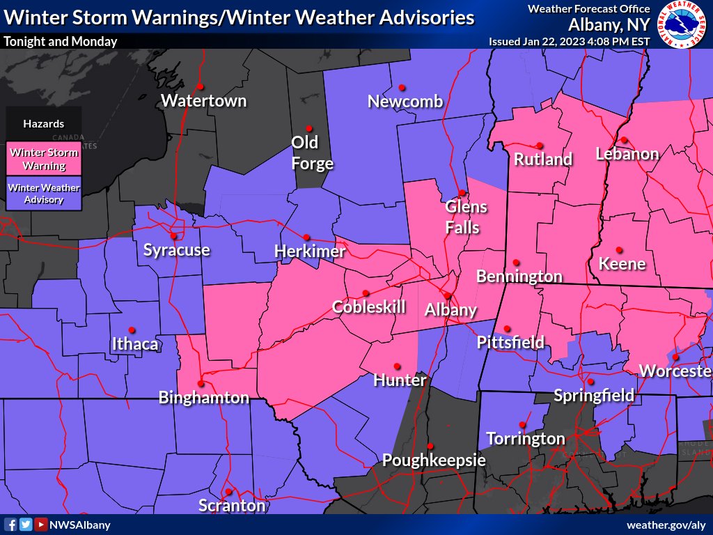 NWS Albany on Twitter "Latest forecast snowfall amounts and warnings