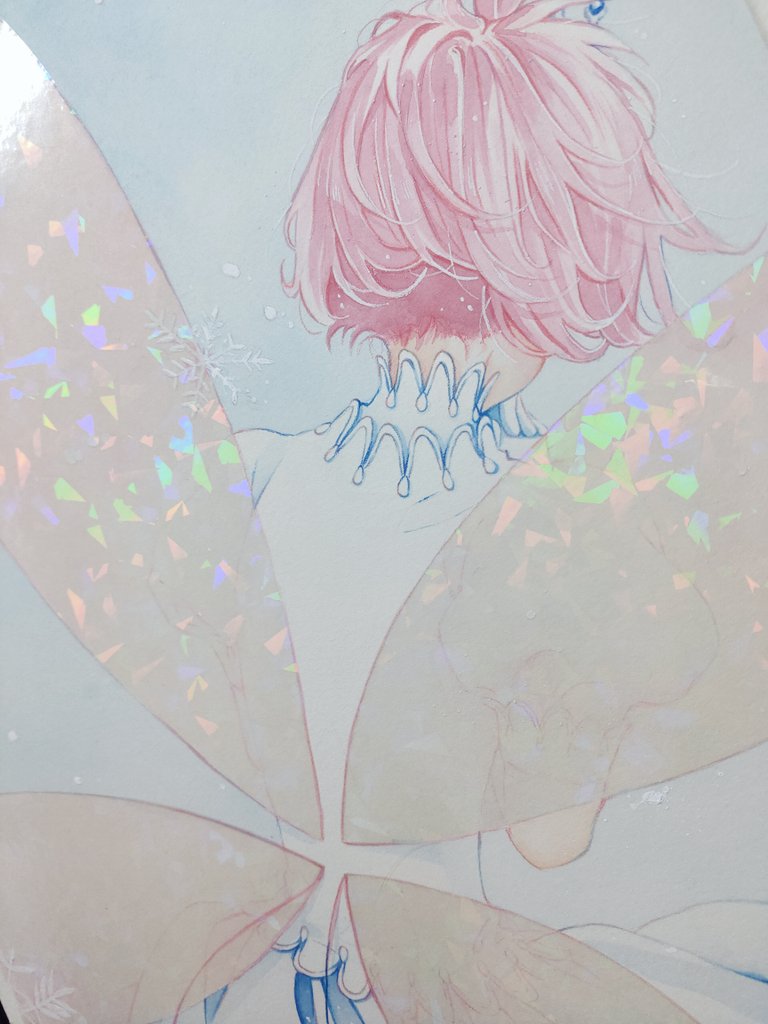 ArtyCharmy's tweet photo. I'd like to rewatch Pretear but my DVDs are in Australia 😭 Holographic stickers for the wings were an afterthought but me likies きらきら ✨ #pretear #プリーティア #watercolour #holographicstickers https://t.co/YbCxWZ0uhj