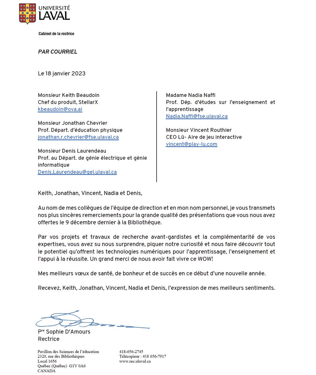nadianaffi's tweet photo. Un vrai privilège d'appartenir à la communauté @universitelaval ! #FiertéUL Journée inoubliable & inspirante auprès des collègues & partenaires @keithbeaudoin @Jo_R_Chevrier, Denis Laurendeau & @vincentrouthier
#FormationMeta #Innovation #futureofhighered https://t.co/TkHuuA1Zyp