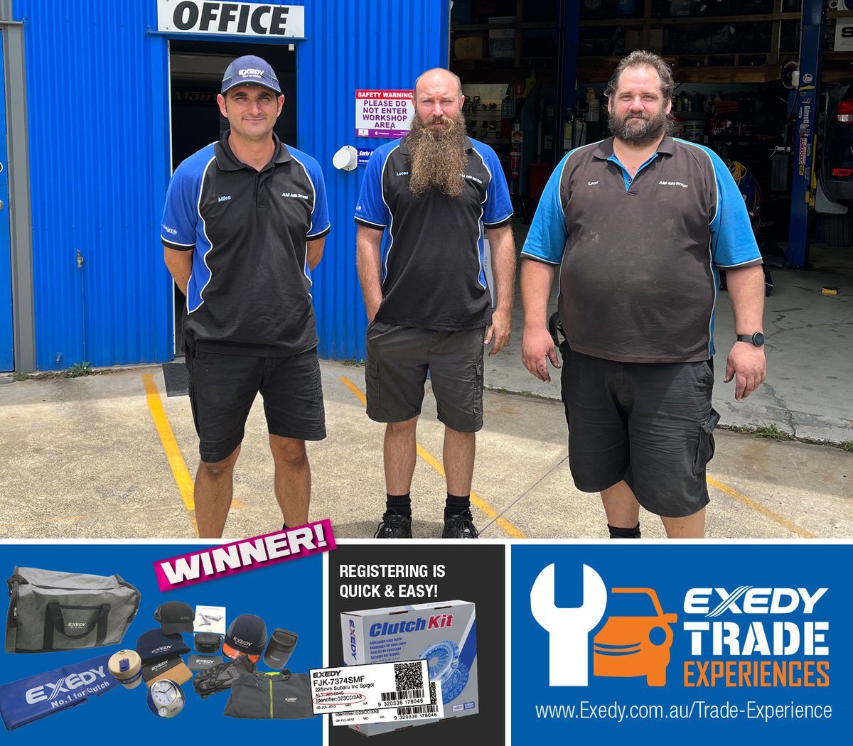 EXEDYAustralia's tweet photo. 🥳 CONGRATS to Miles and his team from @amauto.com.au for winning the EXEDY Merchandise Giveaway! 🏁 https://t.co/Ma70ETCAA9