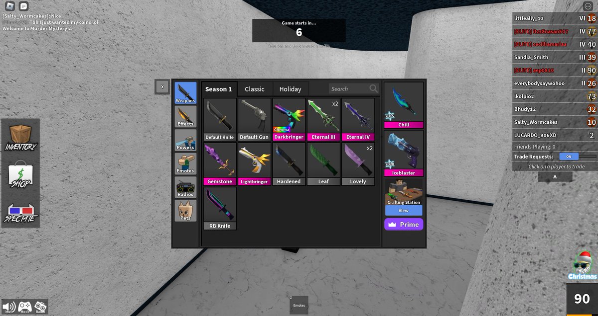 Austin27944123's tweet photo. Guess who's still trading mm2 for rh!
What items are gone? Lb, C slasher, chill, Frostbite https://t.co/1wr9leQ8ot