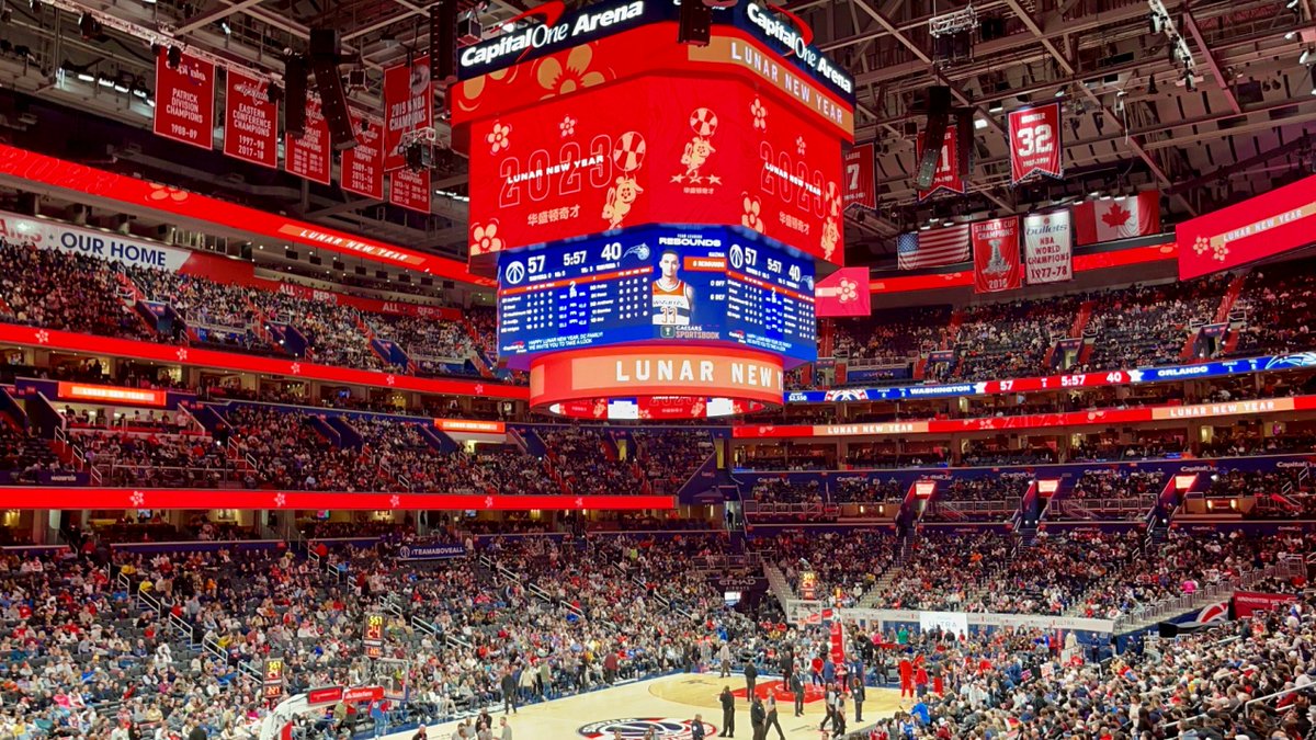 China's new FM Qin Gang delivered a video speech wishing a happy #LunarNewYear to Chinese & American fans during the NBA game between @WashWizards & the Orlando #Magics @CapitalOneArena Saturday. #DCFamily