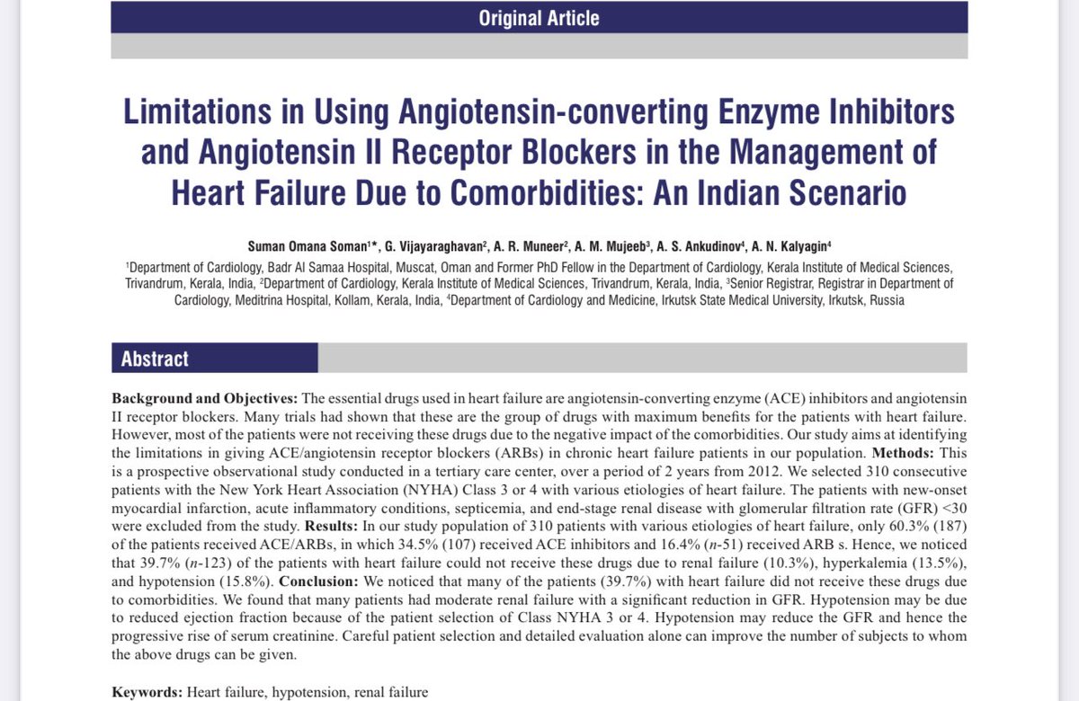 Limitations in Using ACE-I and ARB’s in Heart Failure onlineacc.org/temp/AnnClinCa… ❗️#CardioEd #ENARM #medicaleducation #MedEd #Cardiology #MedTwitter #CardioTwitter #FOAMed #FOAMcc #cardiologist @VLSorrellImages @argulian @DavidWienerMD @p_grayburn @jelevenson @HeartOTXHeartMD