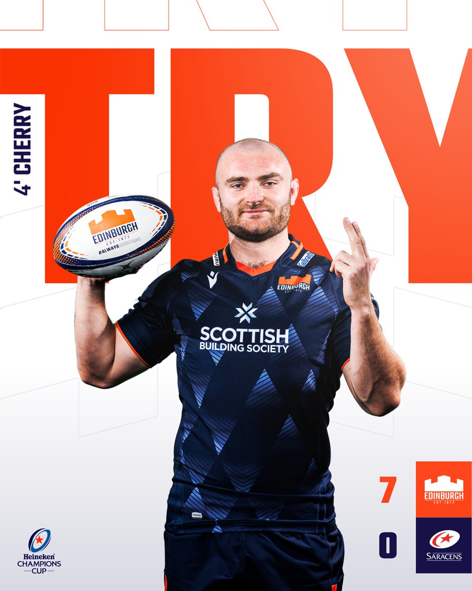 EdinburghRugby's tweet photo. 4' TRY!!! 🤯 What a start at The DAM! @DaveCherry1 powers over after strong work from the pack. BK converts!

🏰7-0💫

#EDISAR // 📲 https://t.co/xl0UYEhcbb https://t.co/hIEbNiT8Dw