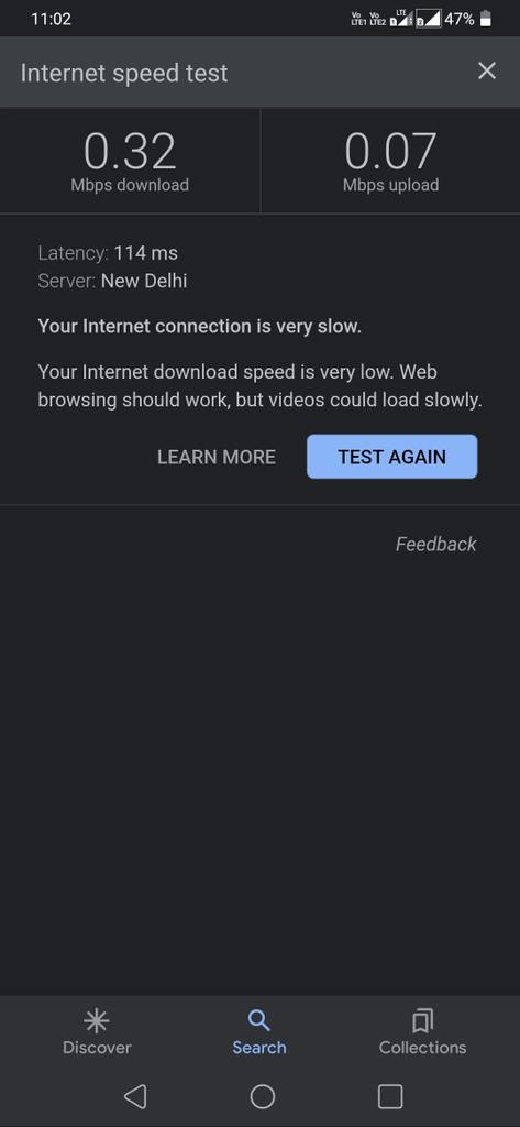 Wow the speed is awesome.. Is this jio speed in the city Aurangabad Bihar? Add: Kabir Mohalla Nawadih road. Near Dr Wasim Clinic. I have complained lots of time but the response is same our technical team is working. Its been 6 months. How slow the team is? #jiodown @reliancejio