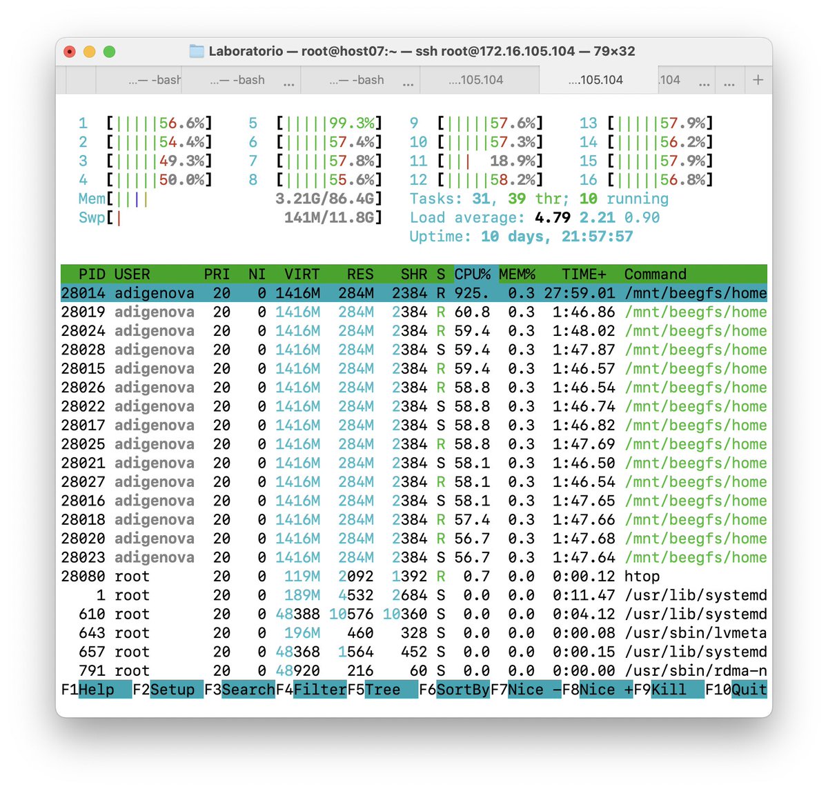 digenoma's tweet image. The @ici_uoh computer cluster running #BeeGFS, #SLURM, and #Ondemand is computing its first jobs!!! The cluster is 1000 cores, 6Tb RAM, and 200TB storage. More applications coming!!! @ici_uoh @uohiggins 🖥️🎉 🎉 🎉