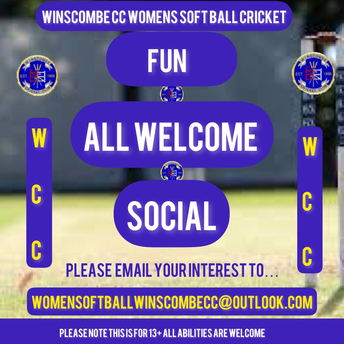Winscombe Cricket Club 🏏 (@club_winscombe) on Twitter photo Are you interested in cricket?
Our Womens Soft ball team is a great way to start!
If your interested please email… or drop us a DM!
WomenSoftBall@outlook.com Are you interested in cricket?
Our Womens Soft ball team is a great way to start!
If your interested please email… or drop us a DM!
WomenSoftBall@outlook.com