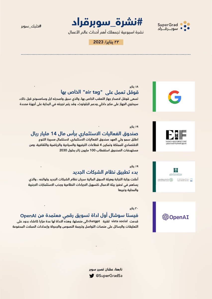 SuperGradSa's tweet photo. #نشرة_سوبرقراد تمسي عليكم بأخبار رهيبة كالعادة✨

الا بالمناسبة، ايش اكثر المجالات الي تهمكم اخبارها؟ https://t.co/dmIYQC0uD7