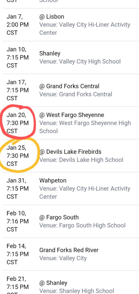 This was from the <a href="/ndhsaa/">NDHSAA</a> website Saturday morning (still there)

ndhsaanow.com/teams/basketba…

The game in red was actually the 19th

The next game is actually the 24th

And I doubt anyone is playing Wednesday.