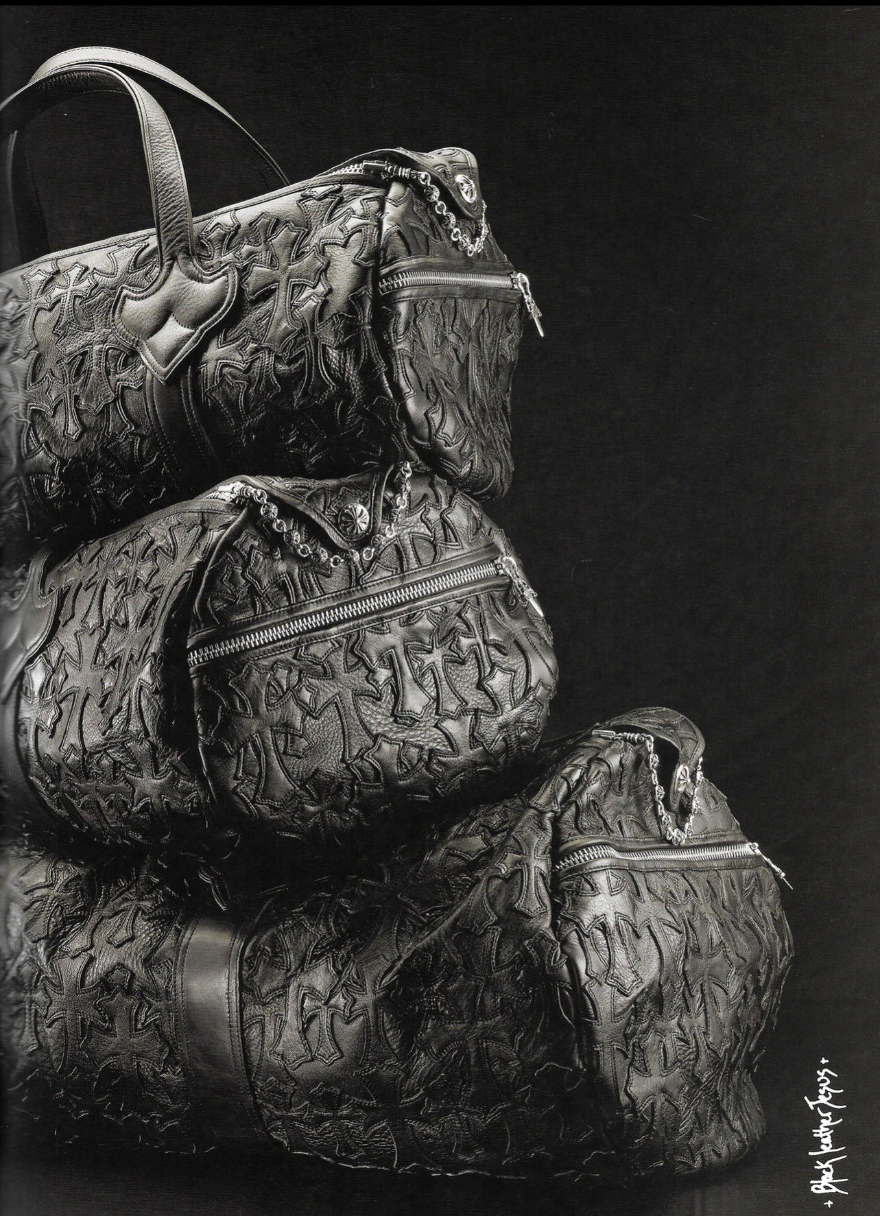 ً on X: Chrome Hearts Magazine: Leather Cemetery Cross Patch Duffel Bags  (2001)  / X