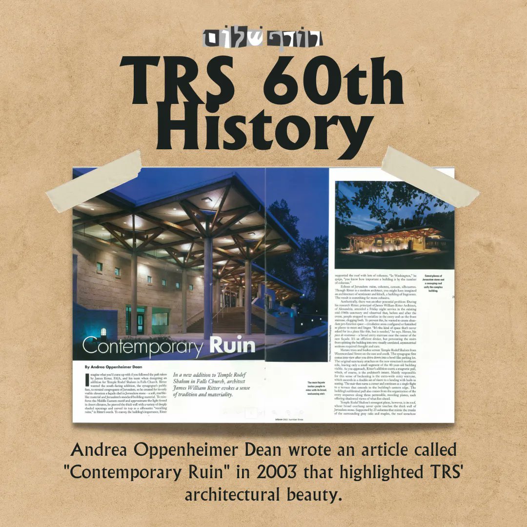 rodefshalom's tweet photo. Did you know that TRS’ architecture has been featured in several magazines and books? It’s not surprising; the Jerusalem stone coupled with the wooden exposed beams is awe-inspiring!
#Togetherat60 #60thAnniversary #TRSNoVA #JerusalemStone #Wood #Architecture #ReformJudaism https://t.co/9O0PHXaNEf