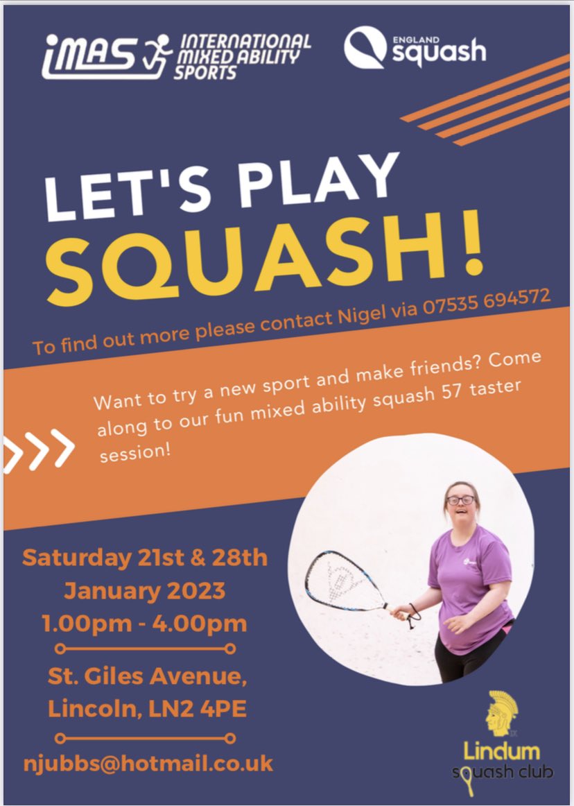 SquashWin's tweet image. We are offering another free session next Saturday all equipment supplied @ActiveLincs