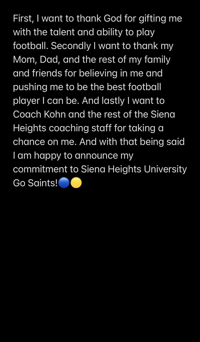 RaphealWorthy's tweet photo. COMMITTED!!🟡🔵 @CoachKohn12 @SienaHeightsFB https://t.co/aww6YAfKld