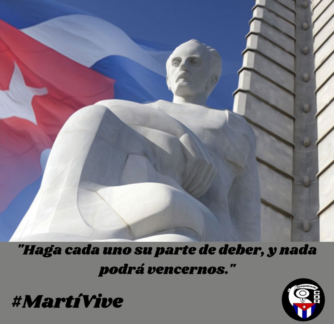 "Martí pensaba que 'patria es humanidad' y nos trazó la imagen de una América Latina unida frente a la otra América imperialista y soberbia, "revuelta y brutal" —como él decía—, que nos despreciaba." #FidelVive #Cuba #MartiVive #CDRCuba #SomosDelBarrio