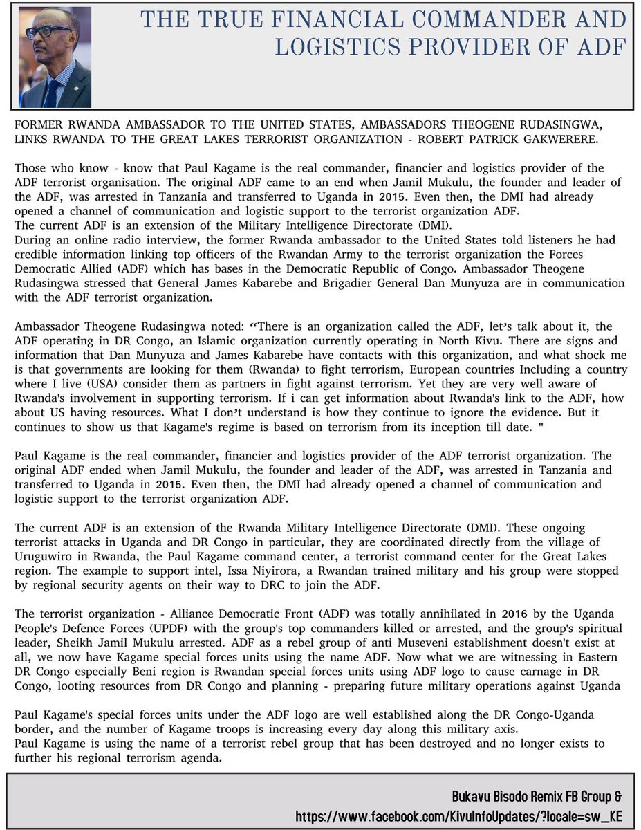 MusasMarck's tweet photo. @michombero Il y a un discours de l'ancien ambassadeur du Rwanda au nations unies qui dit que sce mouvement est maintenant dirigé et financé par Kagame. Car il détient des preuves réelles. https://t.co/wJR3TV5cxe
