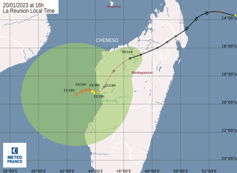 Rains expected across most parts of Zimbabwe on Monday, mainly through the South-West to North-East. Heavy rains expected at times. Cheneso is expected to move over the Mozambique channel and is not expected to reach mainland Africa. Less rains for Zimbabwe from Wednesday onwards