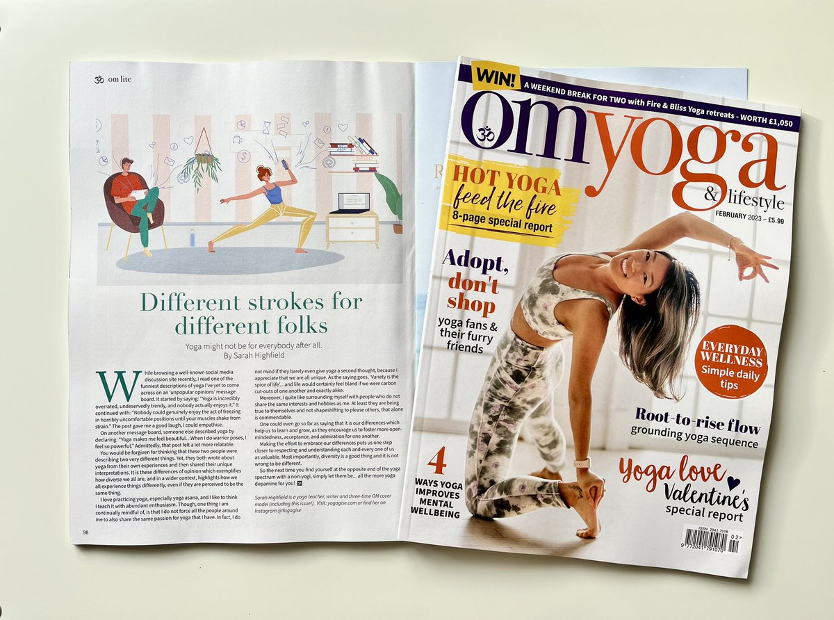 yogagise's tweet photo. The February 2023 issue of @OmYogaMagazine also marks the start of my new monthly yoga column, where Iβll be sharing my pragmatic opinions on the more controversial side of yoga.
#OmYogaMagazine #OmYogaMag #Yogagise #YogagiseYoga #SarahHighfield #YogaColumn #YogaThoughts https://t.co/6VfzvAotPj