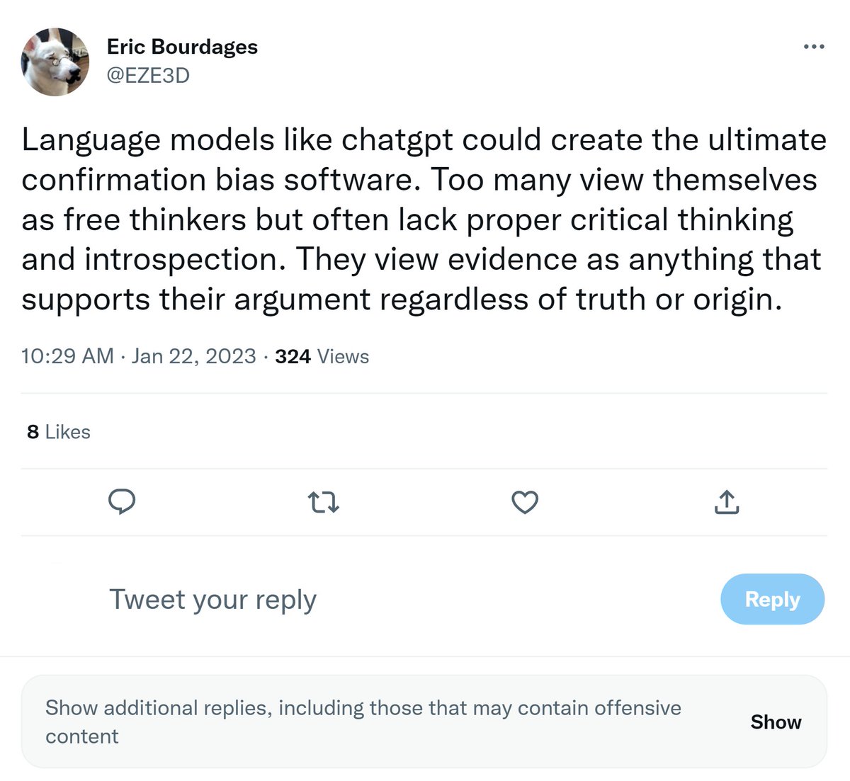 StopaiTech's tweet image. Apparently the algorithms and their servants think debating AI positivist fallacies is offensive and needs to be suppressed. &quot;Just Trust Us.&quot;