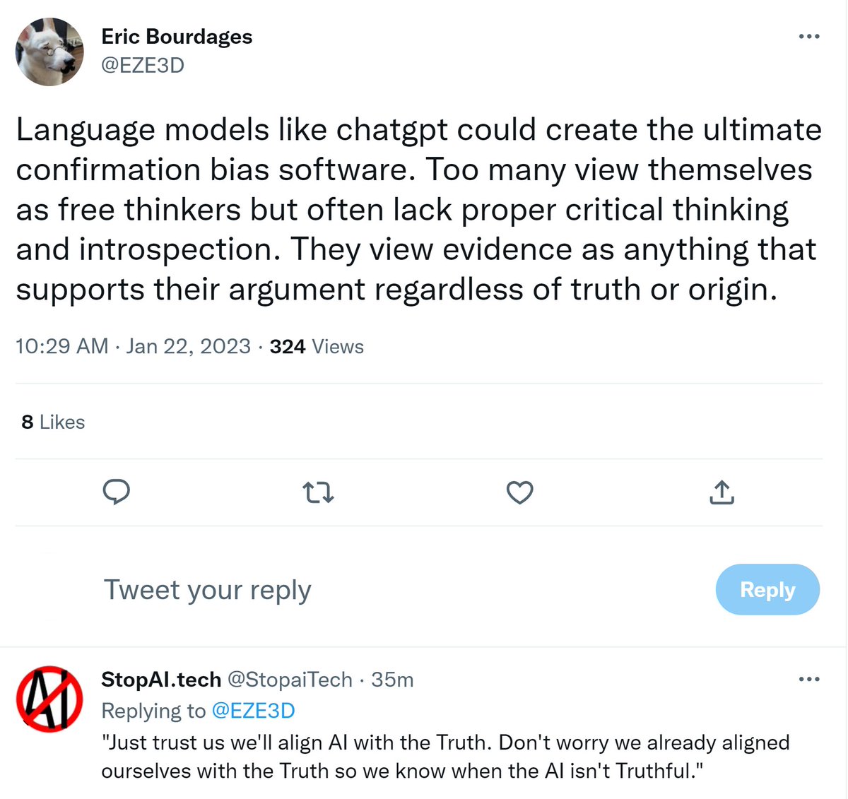 StopaiTech's tweet image. Apparently the algorithms and their servants think debating AI positivist fallacies is offensive and needs to be suppressed. &quot;Just Trust Us.&quot;