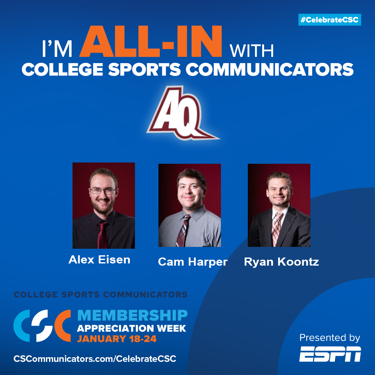 WHACAthletics's tweet photo. The communications team at Aquinas is top notch. Shout out to Alex Eisen, Cam Harper, and Ryan Koontz for all they do to promote @AQSaints #SundayStats #WeAreStoryTellers #CelebrateCSC https://t.co/IpaN84T6qI