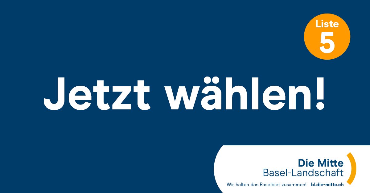 Baselbieter und Baselbieterinnen wählt jetzt! #Liste5⁩ für #Lösungen und #Verantwortung. ⁦<a href="/DieMitte_BL/">Die Mitte Basel-Landschaft</a>⁩ wählen heisst ⁦<a href="/RRLauberAnton/">Anton Lauber</a>⁩ stärken. #Wahlen23 ⁦<a href="/Mitte_Centre/">Die Mitte – Le Centre</a>⁩