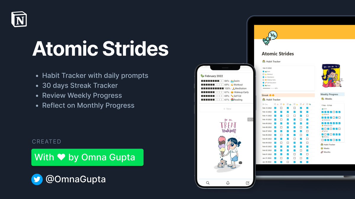 OmnaGupta's tweet image. Are you having trouble sticking to your resolutions this year? Make it easier on yourself with a habit tracker!
It'll show you your daily, weekly & monthly progress, plus help you keep your 30-day streak going strong.
Comment with your goal habit to get it for FREE.