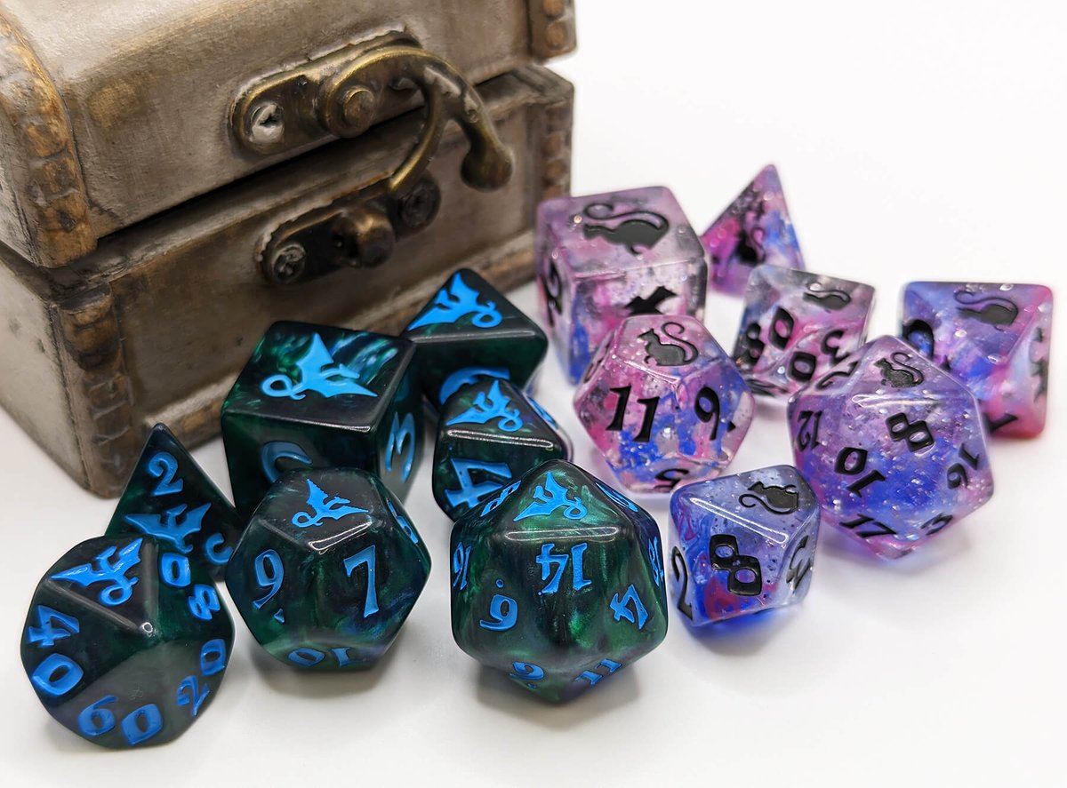 Dragons and Kitties, oh my! Big sale on Dragon Icon and Kitty-Clacks dice sets. Take an extra 20% off. 26 different colors to choose from. Coupon code: MEOW. Offer expires Saturday, January 28 2023.
darkelfdice.com/collections/bl…
#dice #dragons #cats #ttrpg #dnddice #dndstuff
