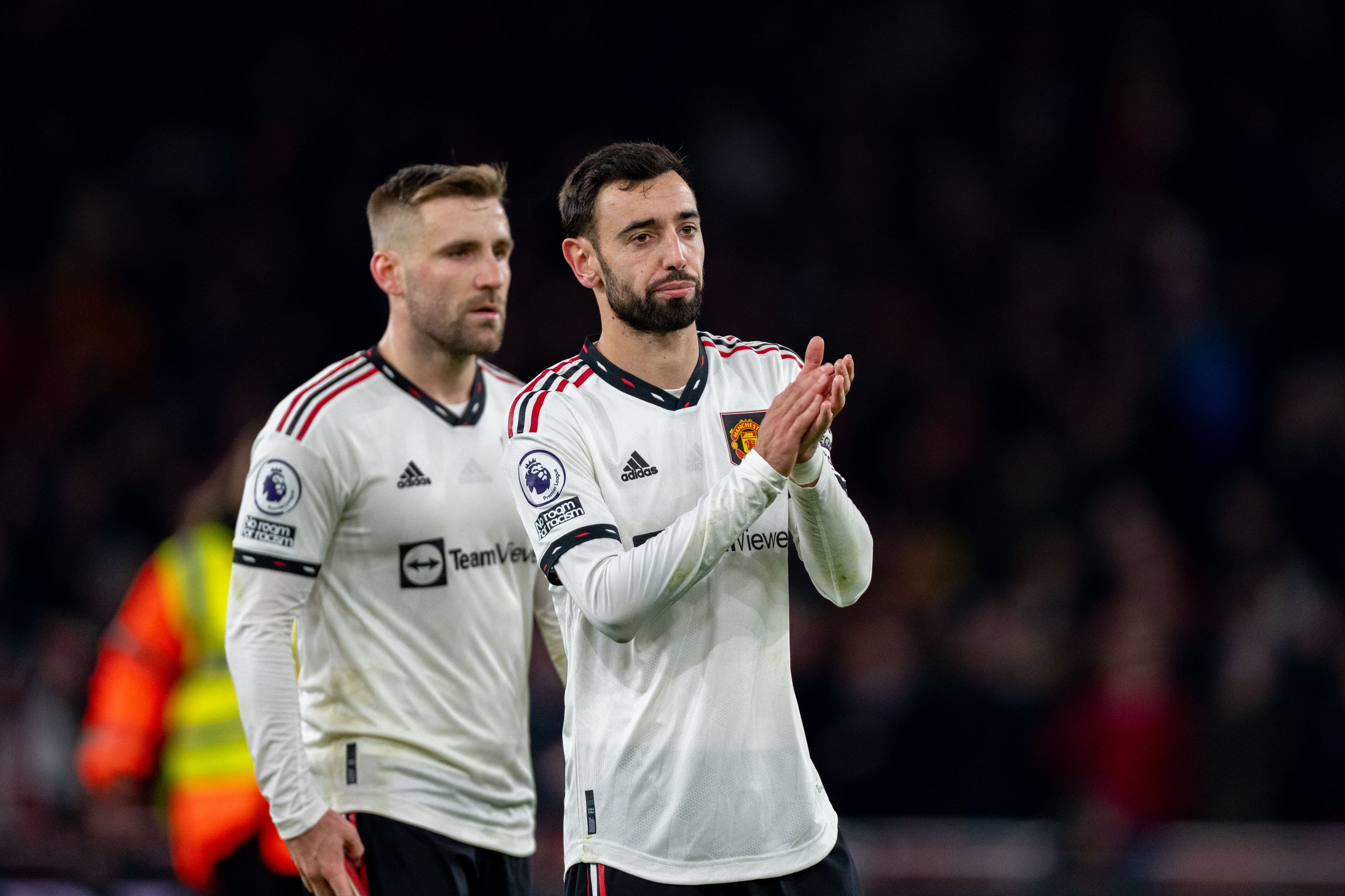 Bruno Fernandes and Luke Shaw at full time.