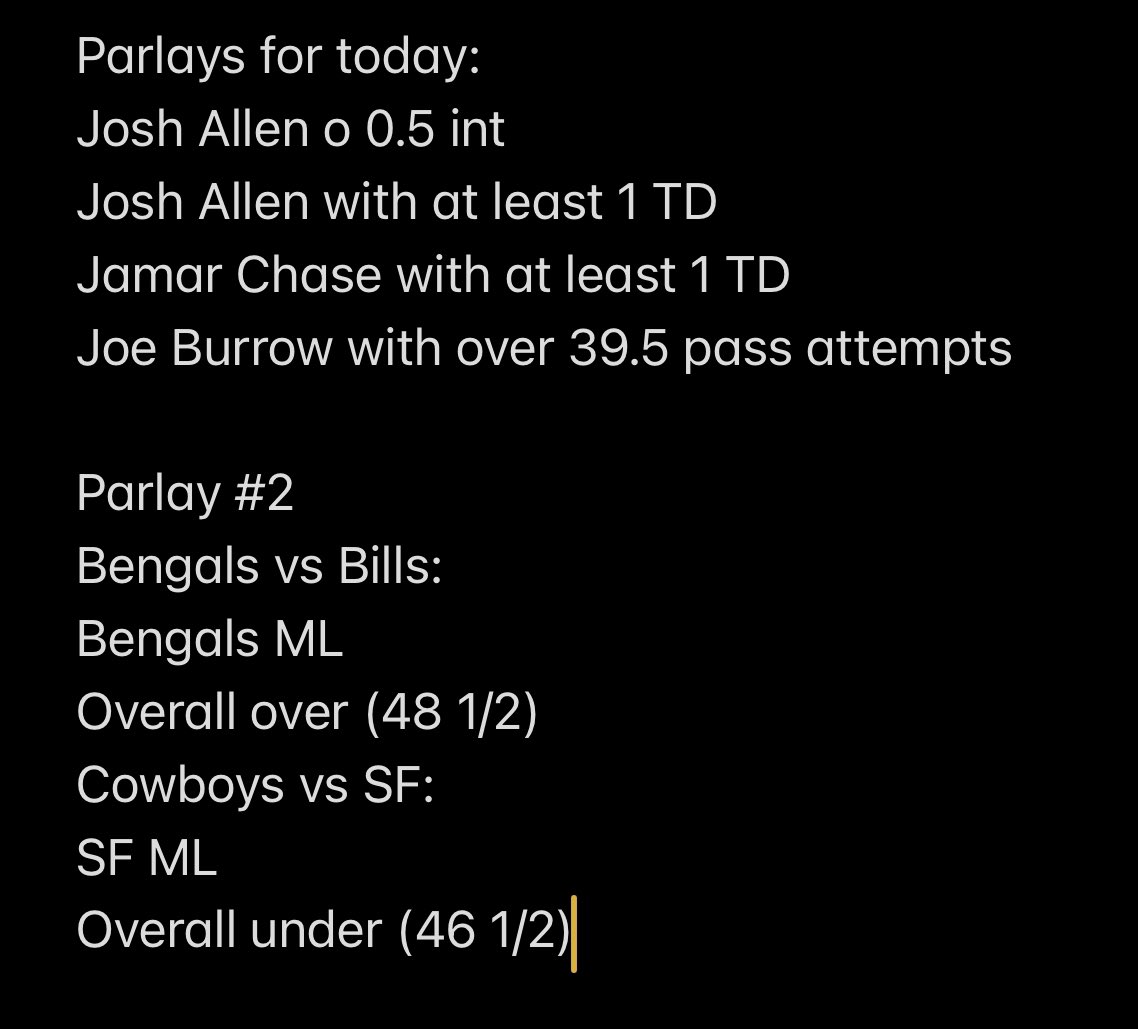 It’s parlay Sunday! 2 parlay plays today let’s get it. 2 o’clock game gonna be a shootout. Defense gonna show up both sides for prime time.