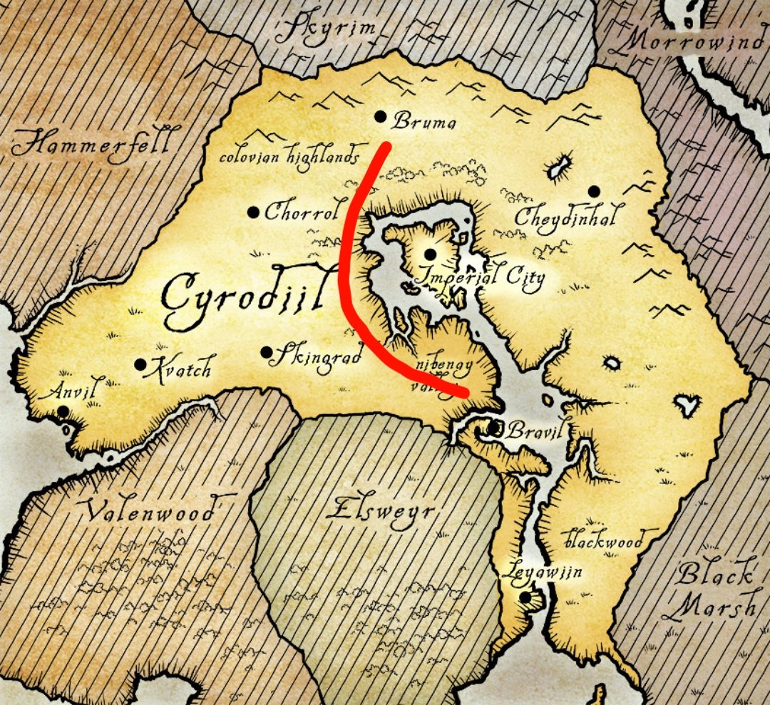 In Oblivion, the Bravil castle steward, Dro'Nahrahe, accidentally had her home coded as a house in Bruma, a different city halfway across the world map. Every day she walks that red line until she is inevitably killed by wildlife or some other roaming threat. Usually on day one.