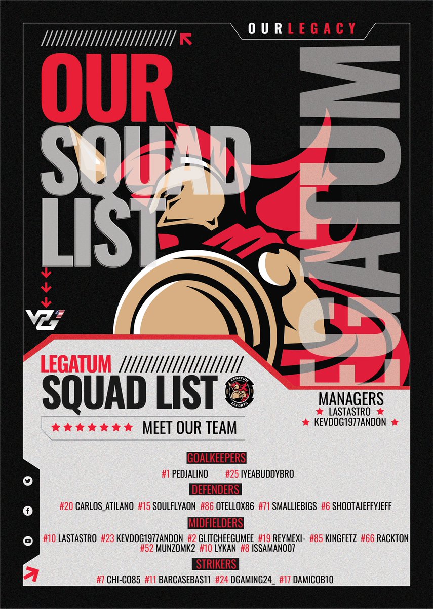 Our squad list for the upcoming VPGA Season.
Go get em' in North America lads! 
#OurLegacy