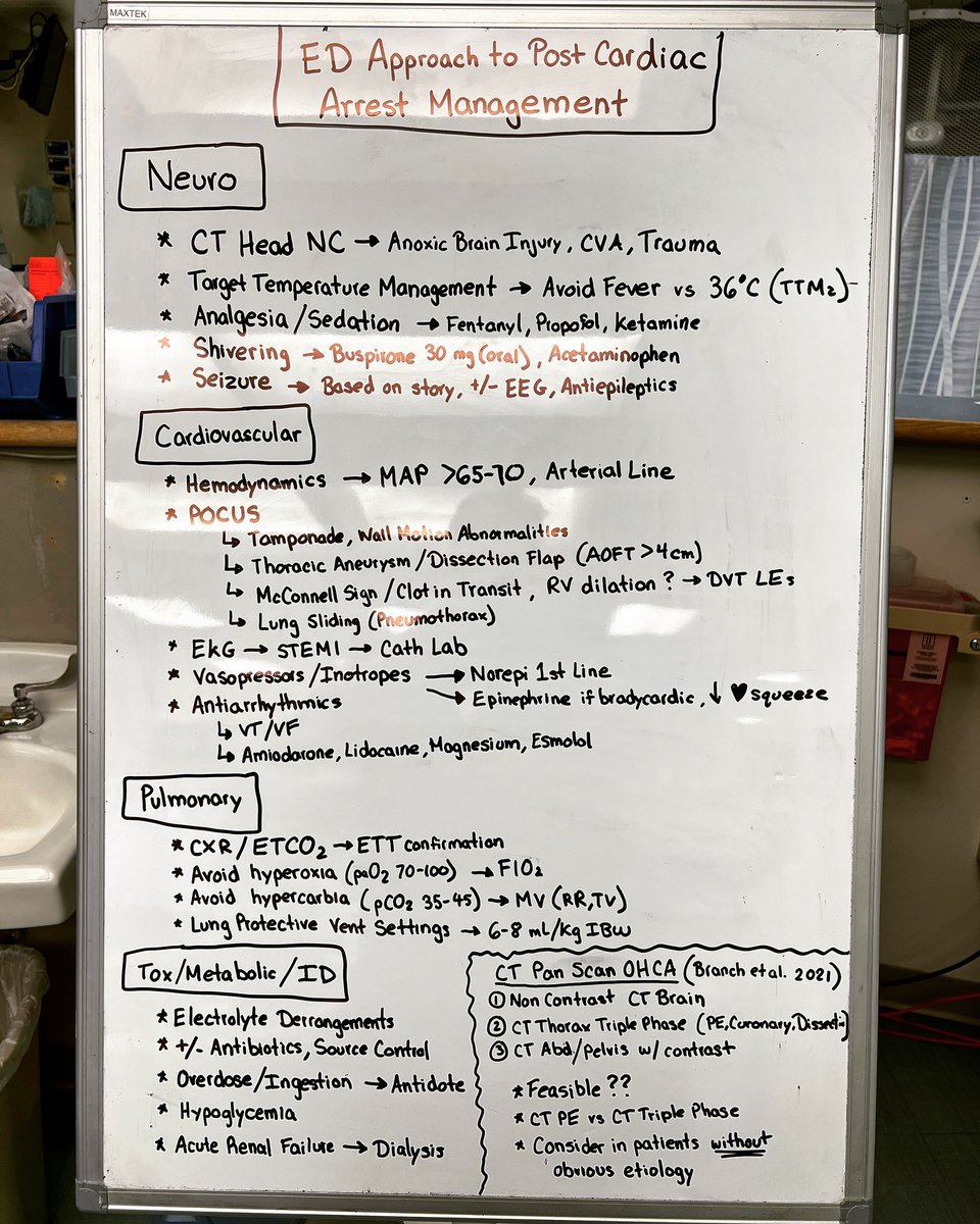 🚨ED Approach to Post Cardiac Arrest Management 

#FOAMed #MedTwitter #MedEd #FOAMcc #CriticalCare #ResusTwitter #emergencymedicine