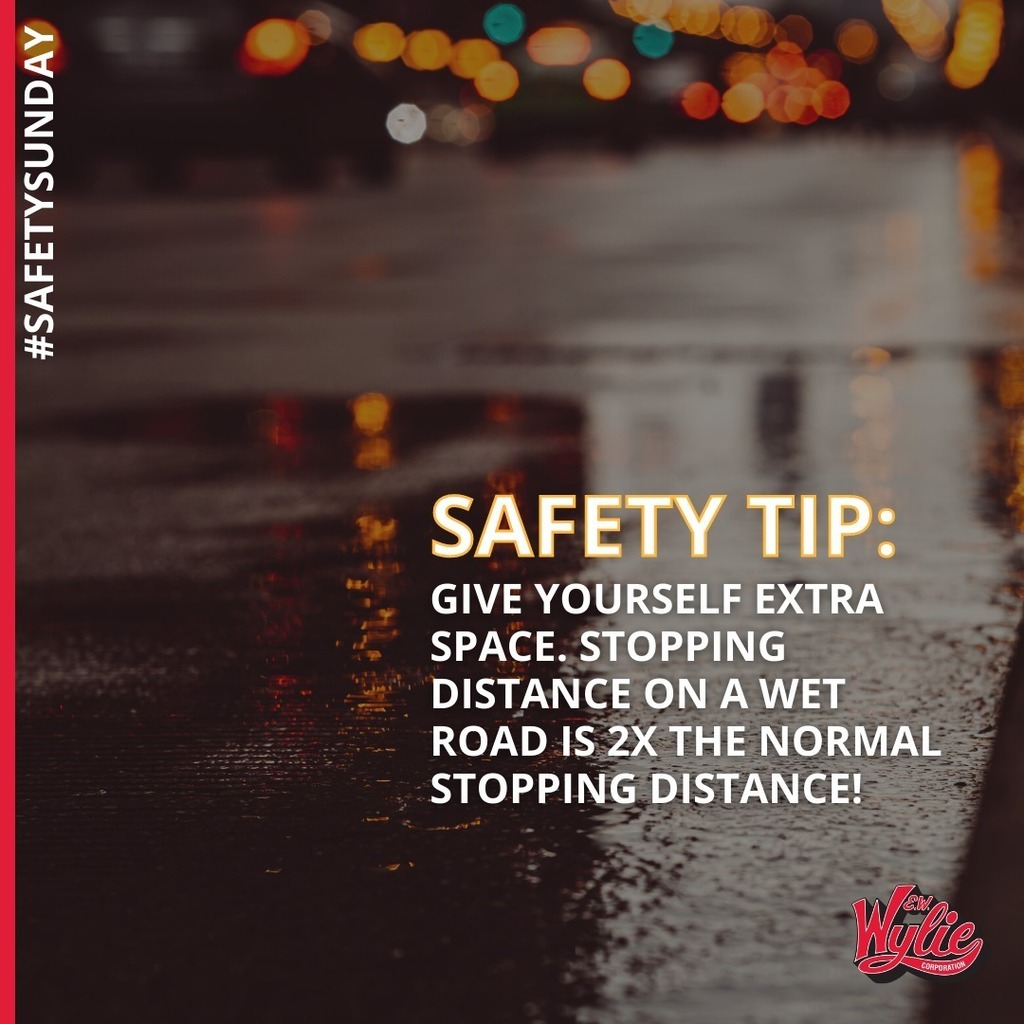 #SafetySunday: Remember that wet roads = 2x the stopping distance needed! 
.
. 
.
#EWWylie #WylieDrivers #WylieTough #TruckingSafety #SafetyTips instagr.am/p/Cnugp4ZvE2M/