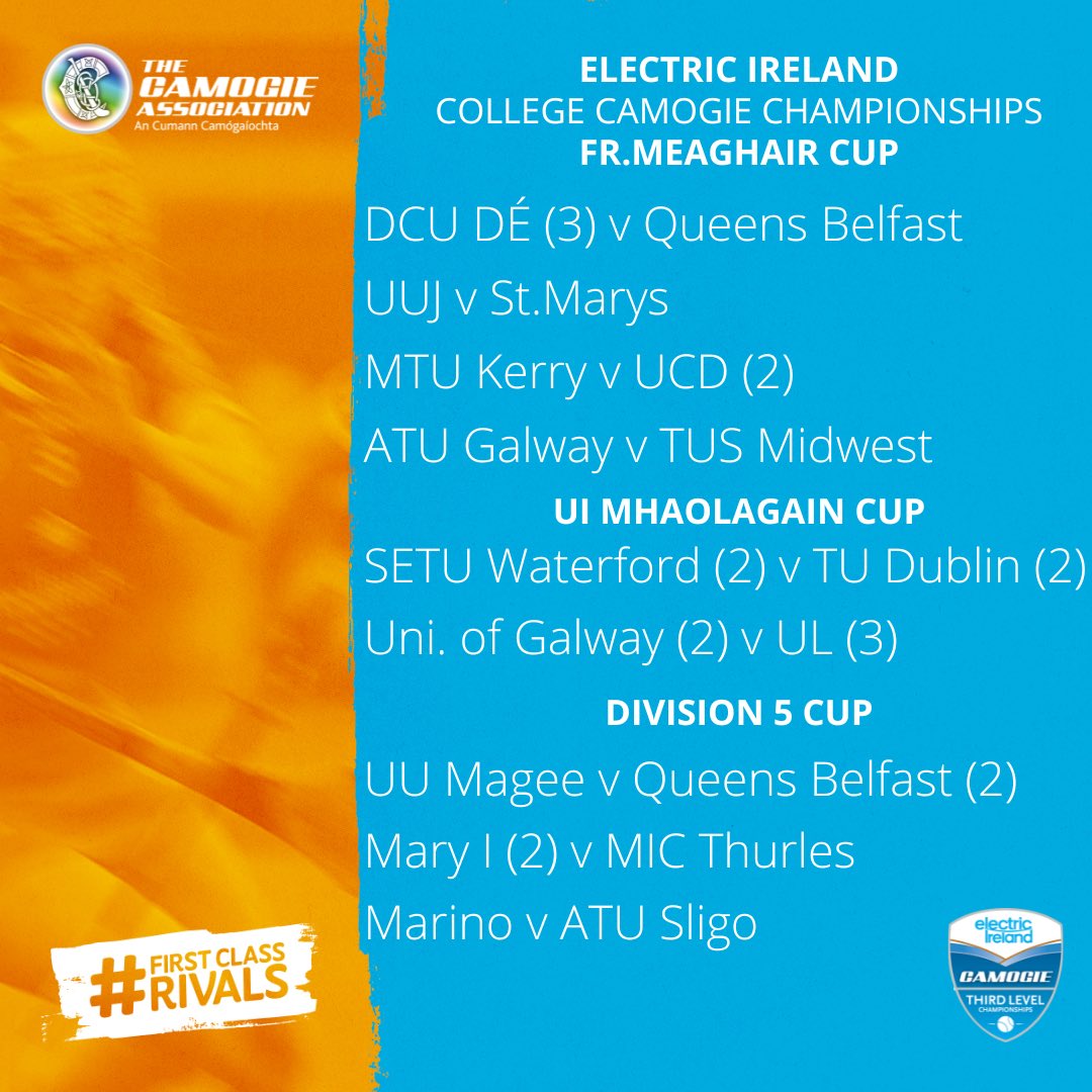 3rdLevelCamogie's tweet image. Busy week in our Electric Ireland College Camogie Championship! 

Here’s this weeks fixture

#FirstClassRivals @electricireland