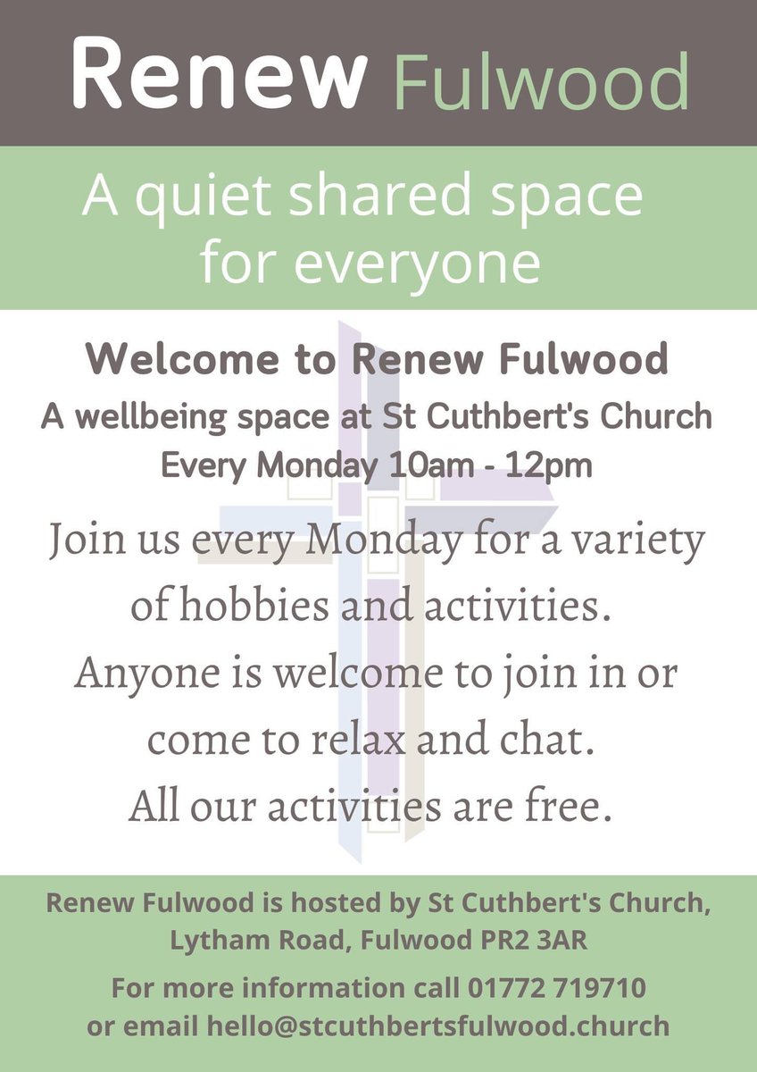 #wellbeing #quiet #sharedspace #fulwood #hobbies #warmspace #relax #chat #free #Fulwood #Preston #Lancs #Mondays