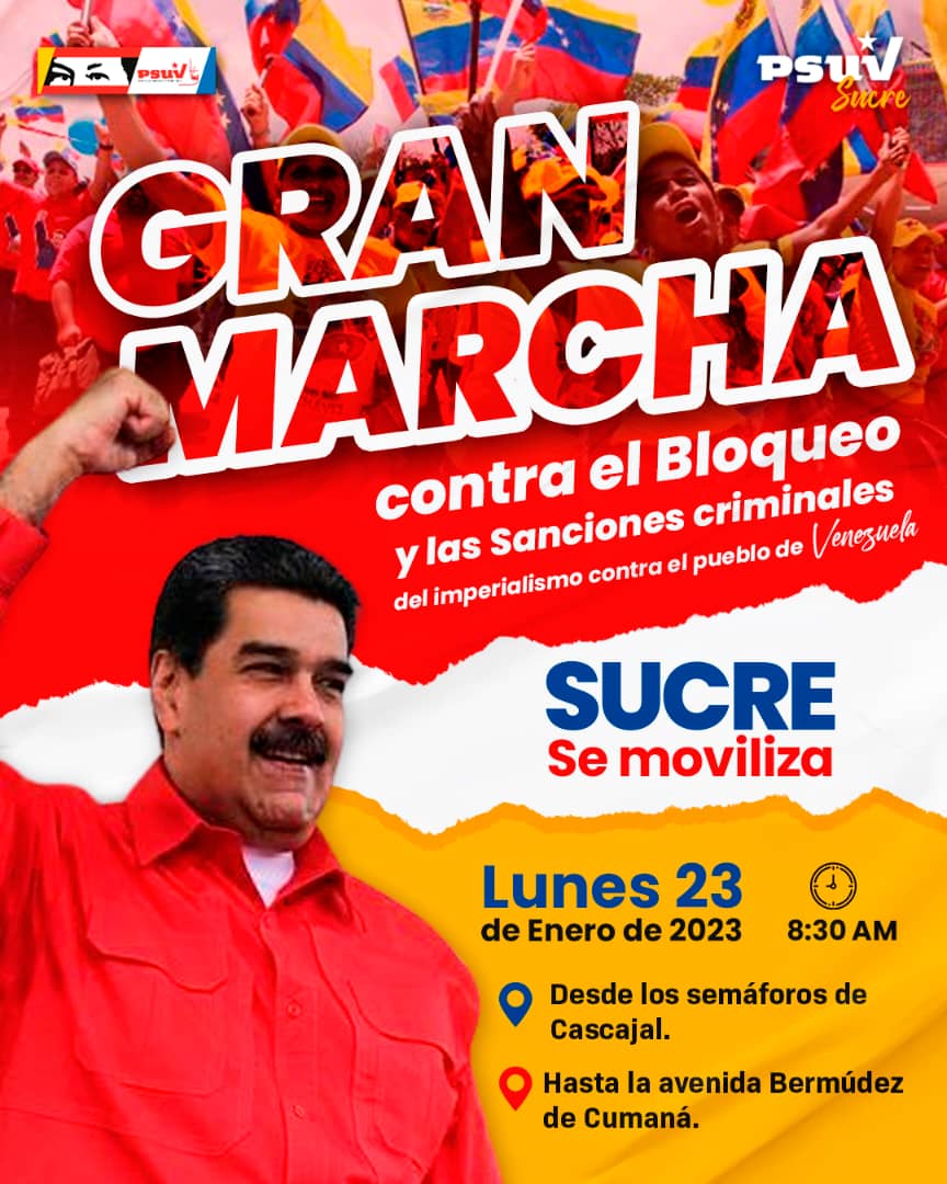 #23Ene 🇻🇪❤️🚩

Gran Marcha #ContraElBloqueo y las #SancionesCriminales del imperialismo contra el pueblo de Venezuela 🇻🇪

#LasSancionesSonCriminales
#SoyPsuv🚩

@nicolasmaduro
@dcabellor
@gpintovzla
@PartidoPSUV