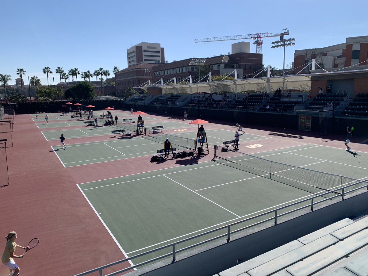 Beautiful day here at David X. Marks Tennis Stadium. <a href="/USCMensTennis/">USC Men's Tennis</a> opening day #FightOn 🎾✌️❤️