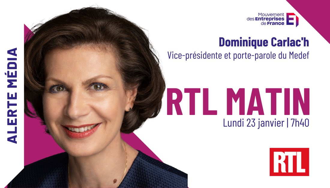 Dominique Carlac'h (@dcarlach) on Twitter photo 🔴🎙️ 🚨MEDIA | Reforme des #retraites, #emploi #seniors : on se retrouve demain matin sur <a href="/RTLFrance/">RTL France</a> où je serai l’invitée d’<a href="/amandine_begot/">Amandine Bégot</a> ce lundi 23 janvier à 7H40 dans #RTLMatin 📻 🔴🎙️ 🚨MEDIA | Reforme des #retraites, #emploi #seniors : on se retrouve demain matin sur <a href="/RTLFrance/">RTL France</a> où je serai l’invitée d’<a href="/amandine_begot/">Amandine Bégot</a> ce lundi 23 janvier à 7H40 dans #RTLMatin 📻