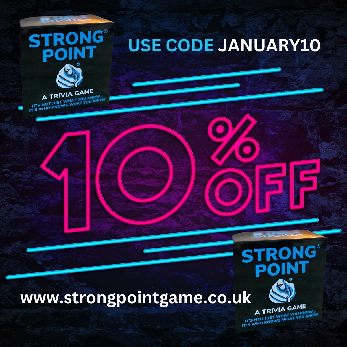 Save 10% on any Strong Point Order on our website until the end of January! #discountcode #January #boardgames #trivia