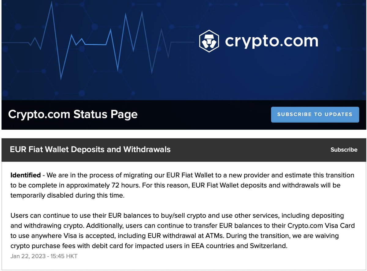 🚨Pro tip for the #Cryptocom engineers: if your status page starts with a  giant notice about how a critical part of your infrastructure is not  working and your status history includes a