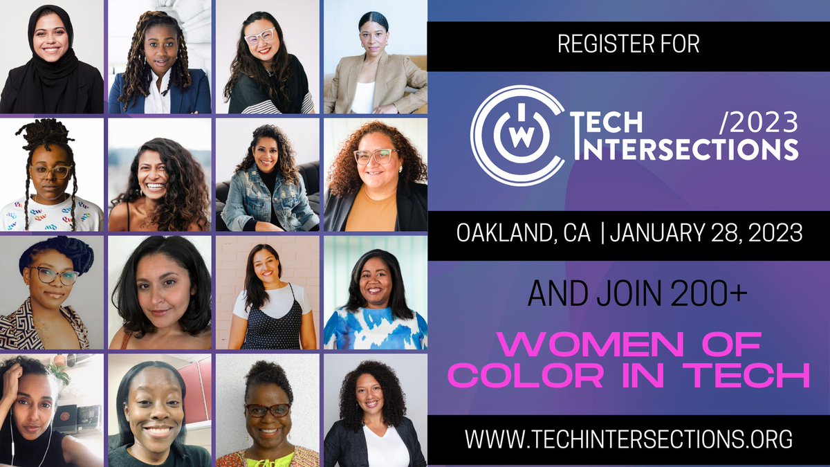 drabigailjoseph's tweet image. I am so excited I get to kick off 2023 as a speaker to @tech_intersect where I get to build and learn from over 200 women of color in tech. Join us on January 28th, in Oakland, CA. Register today: techintersections.org #TechIntersections