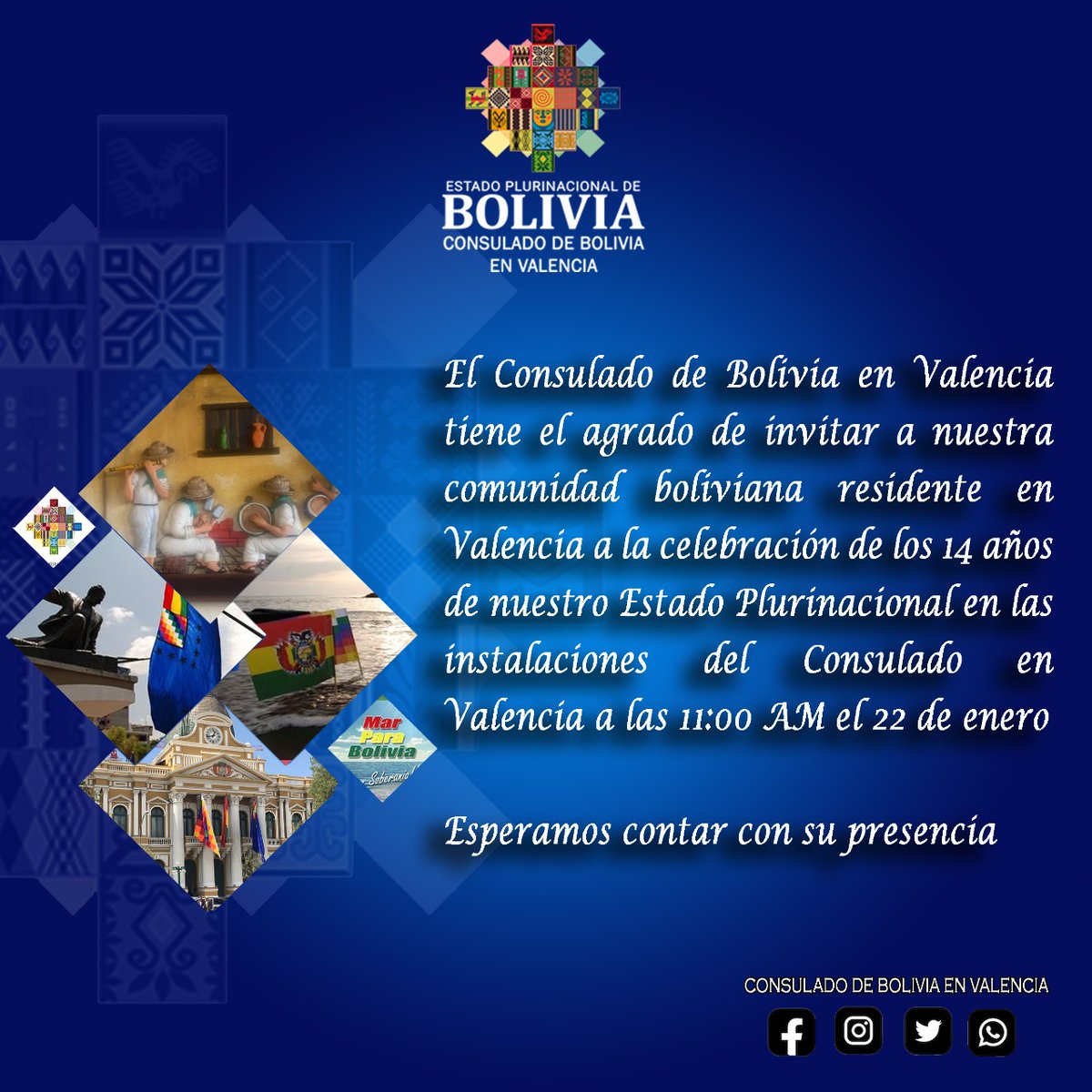 MovilizateOrg's tweet photo. Hoy e la celebración de los 14 años de gobierno de izquierdas en Bolivia, con la presencia de la Consul de Colombia y el viceconsul de Honduras. Junto con Movilizate, Plataforma Movilizate, Intersidical Solidaria, EUPV. https://t.co/4fsRwH4j7o