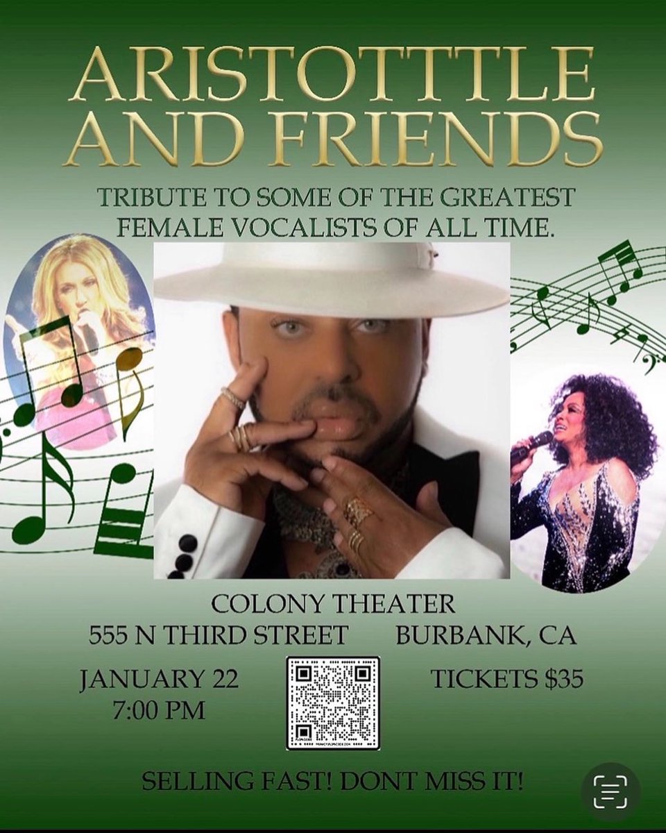 Tonight tribute to some of the greatest female vocalists of all time!
Come to join Aristotle and Friends.
7PM at Colony Theater in Burbank!
#femalevocalists #soulmusic #discomusic #colonytheater #livemusic #concert #dancers #amazingshow #burbank #apollo #happylunarnewyear