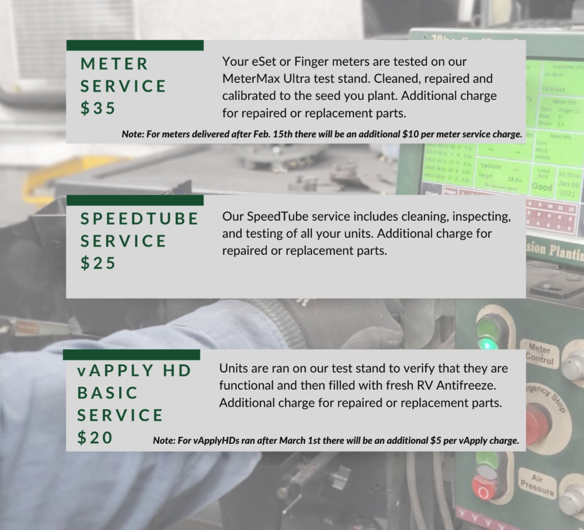 PASI_Tech's tweet photo. PASI is offering Service Programs for Meters, SpeedTubes, and vApply HD.
Schedule now and save! ➡️ https://t.co/i1Y69moRwG
#precisionag #PASI #precisionagservices #farmerlife #agriculture #planterperformance #fingermeterservice #speedtubeservice #vapplyHDservice https://t.co/JiSCWungXY